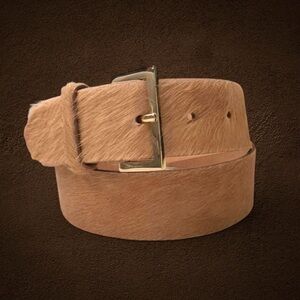 🆕💕B-LOW THE BELT Calf-Hair Leather Belt Square Gold Buckle • Camel • Small